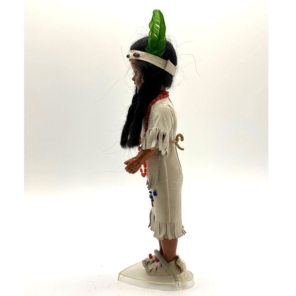 Vintage Native American Woman Doll in Traditional Tribal Costume with Stand - Picture 3 of 4